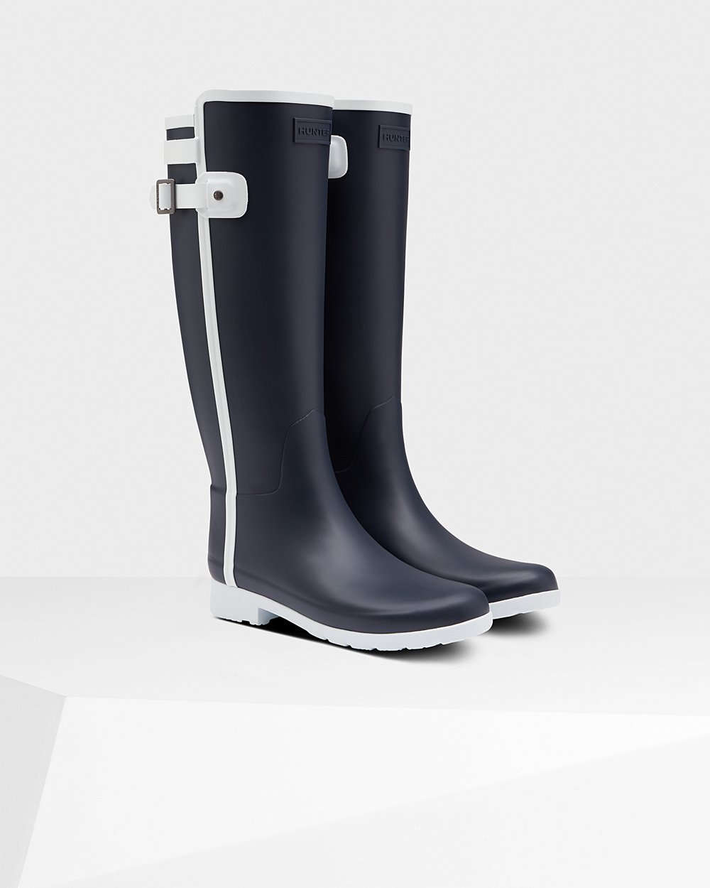 Hunter Refined Slim Fit Contrast Tall Rain Boots - Online Womens Navy/White - HPGEVK158